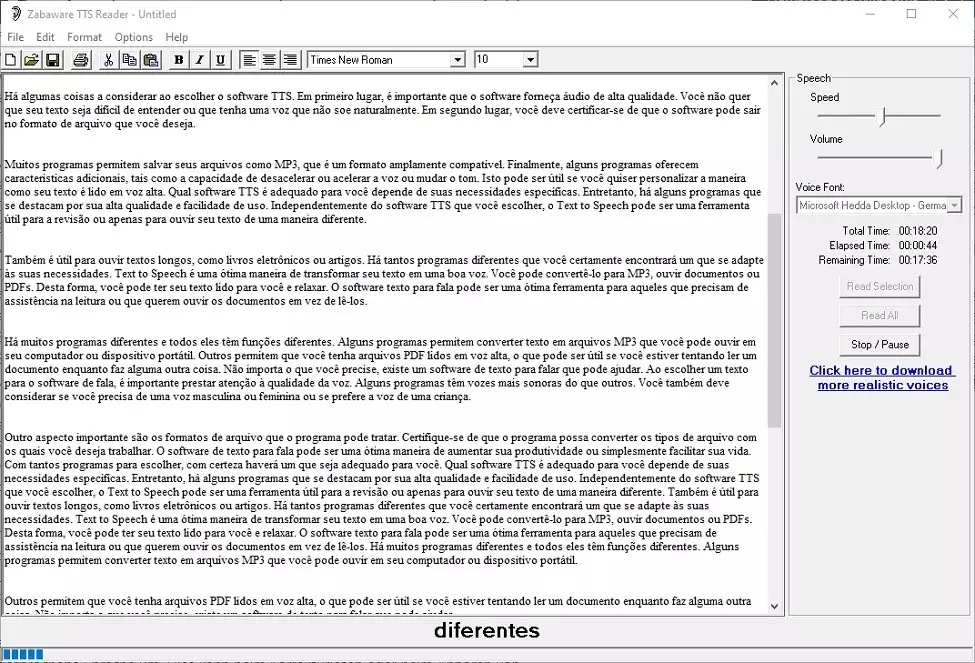 Texto para voz para Windows - Zabaware Text-to-Speech Reader