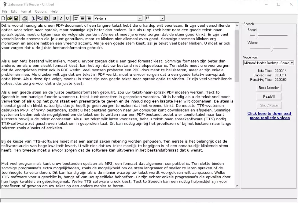 Zabaware Text-to-Speech Reader tekst naar spraak voor Windows